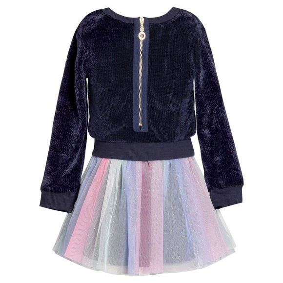 NEW TRULY ME Kid Navy Rainbow Sequin Star Glitter Tulle Sweater & Tank Dress Set - Picture 4 of 7